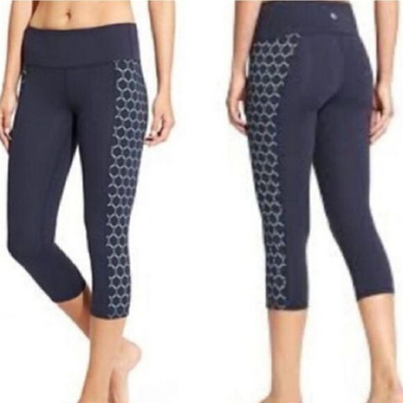 Athleta Navy Eyelet Yoga Leggings Sz L - Picture 1 of 9